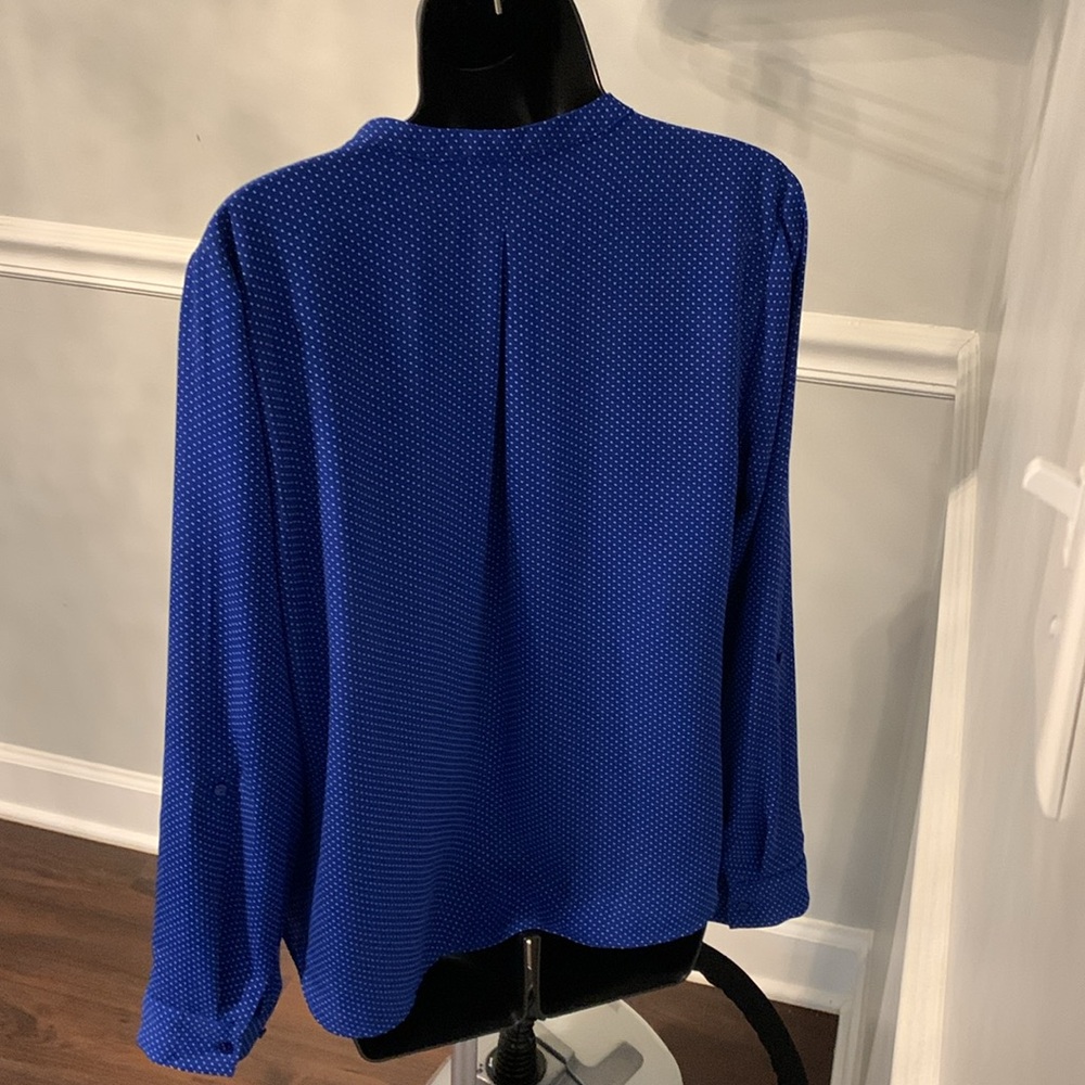 The Limited Royal Blue & White Polka Dot Popover Blouse Size L - Picture 5 of 9